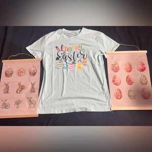 Happy Easter Graphic T-Shirt with canvas Easter wall decor set